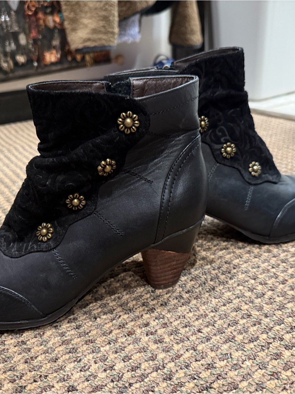 Women’s Black Ankle Boots with Decorative Button Accents